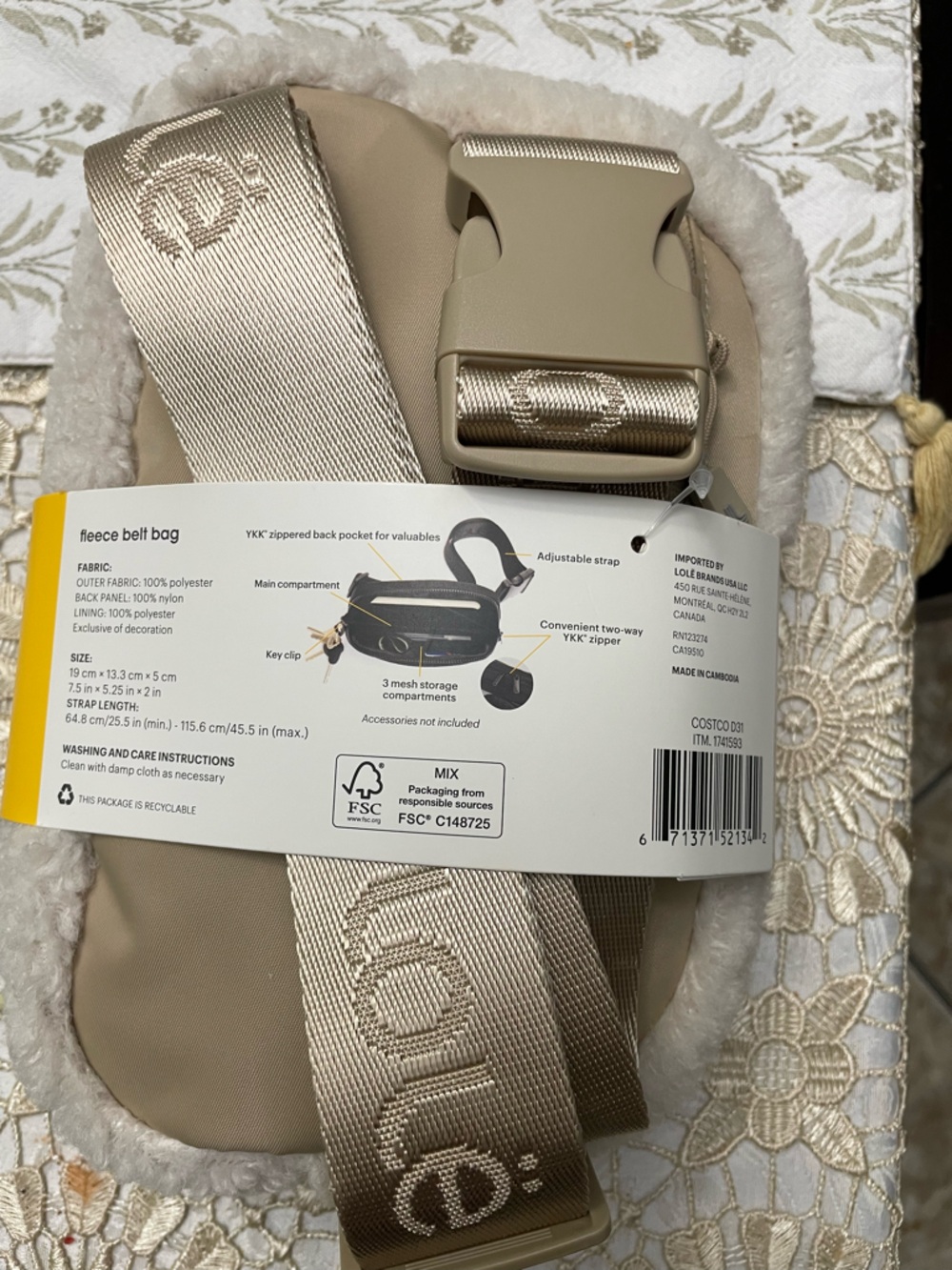 Unbranded Beige Fleece Belt Crossbody Bag with Branded-Style Strap